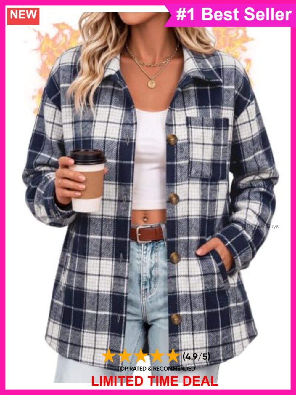 Plaid Flannel Shacket Oversized Button Jacket
